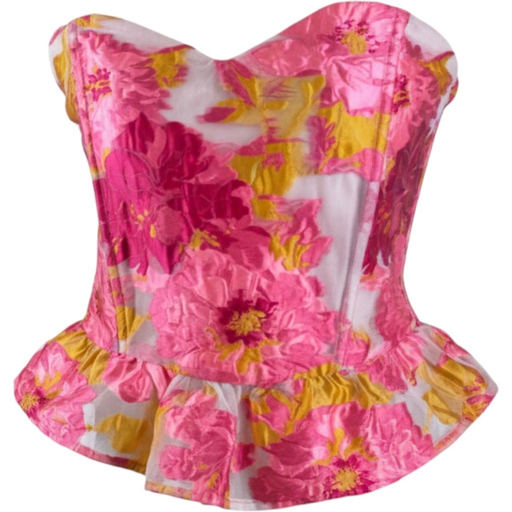 Altar'd State Pink Floral Jacquard Strapless Peplum Top Sweetheart XL NWOT Girly